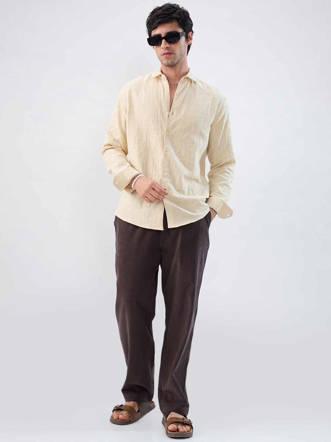 Premium Bisque Beige Emboss Double Cloth Shirt