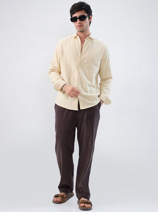 Premium Bisque Beige Emboss Double Cloth Shirt