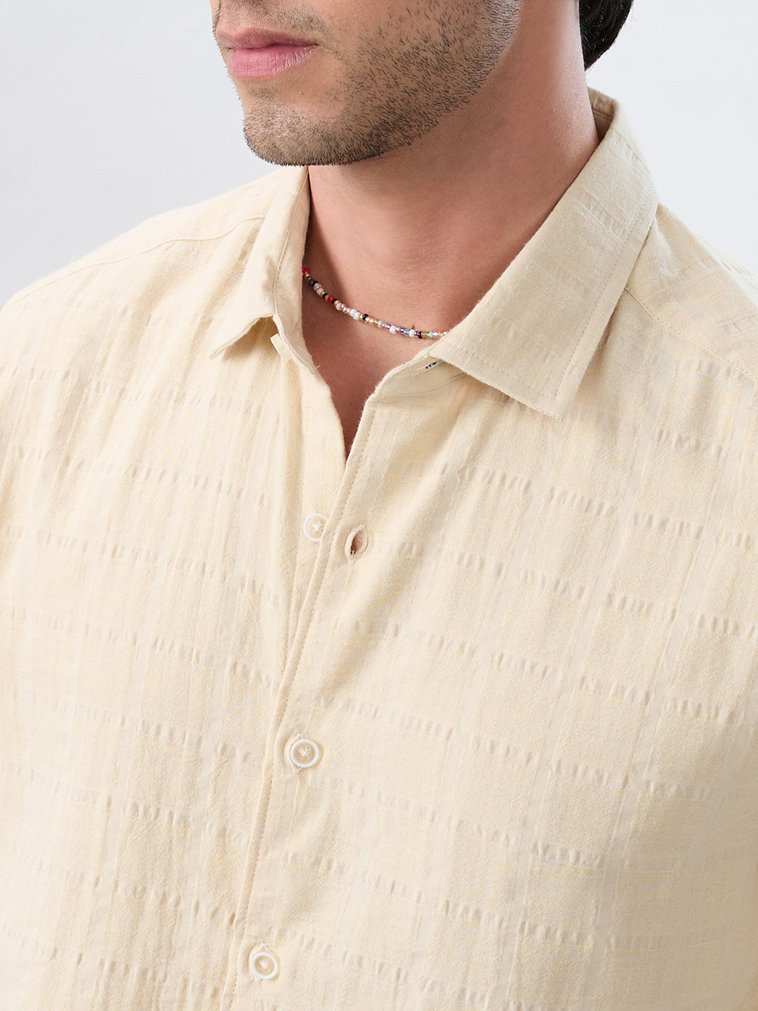 Premium Bisque Beige Emboss Double Cloth Shirt