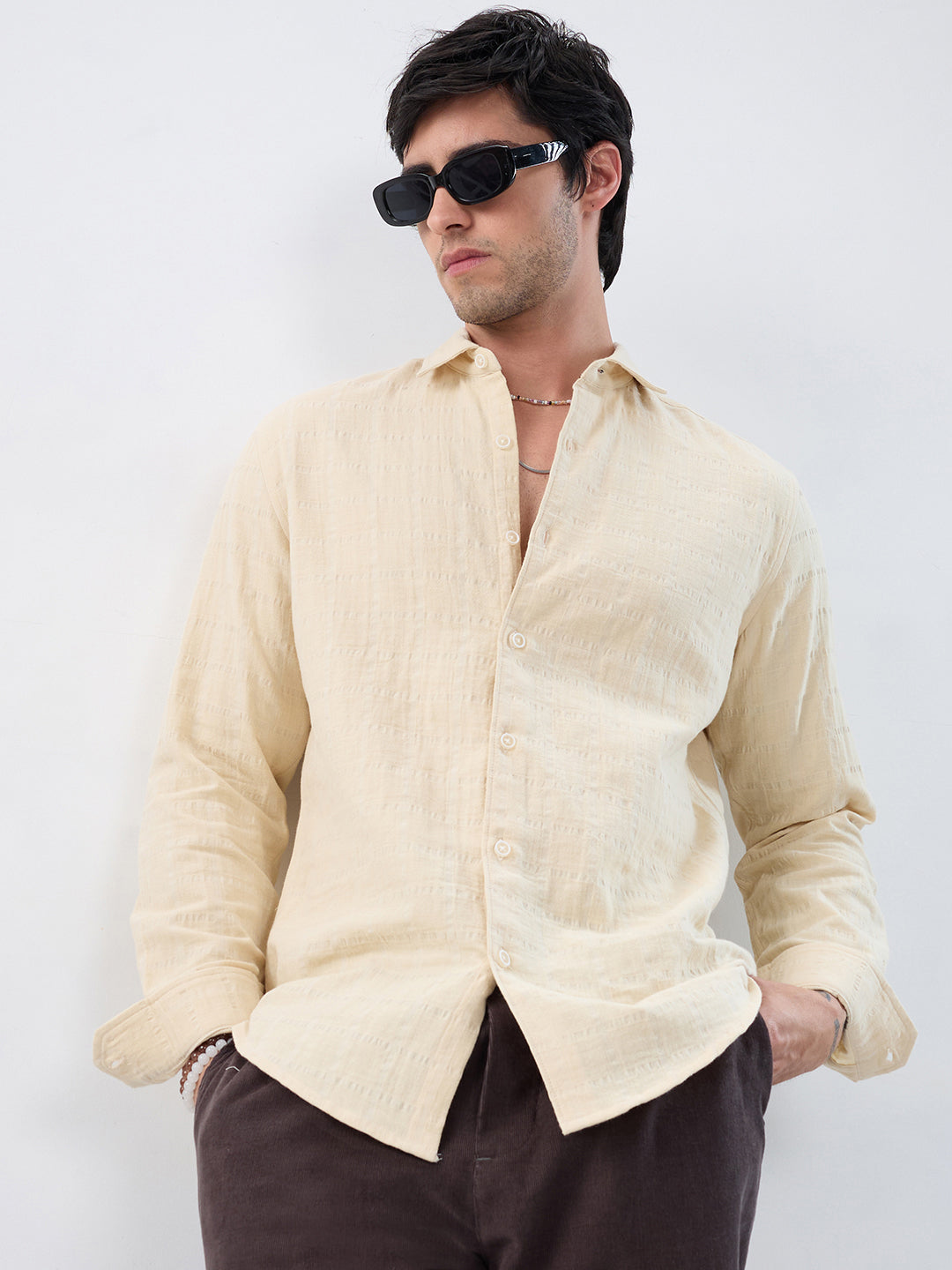 Premium Bisque Beige Emboss Double Cloth Shirt