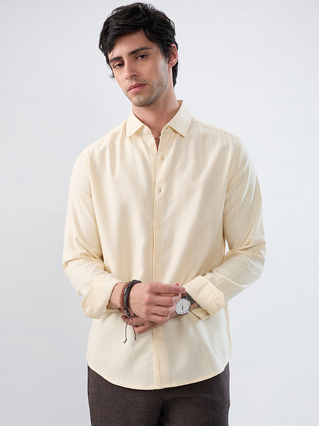 Creamstone Micro-Weave Jacquard Shirt