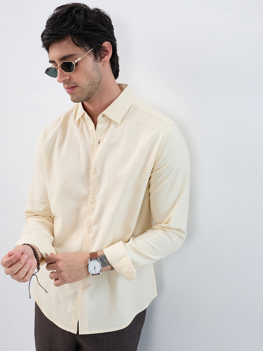 Creamstone Micro-Weave Jacquard Shirt