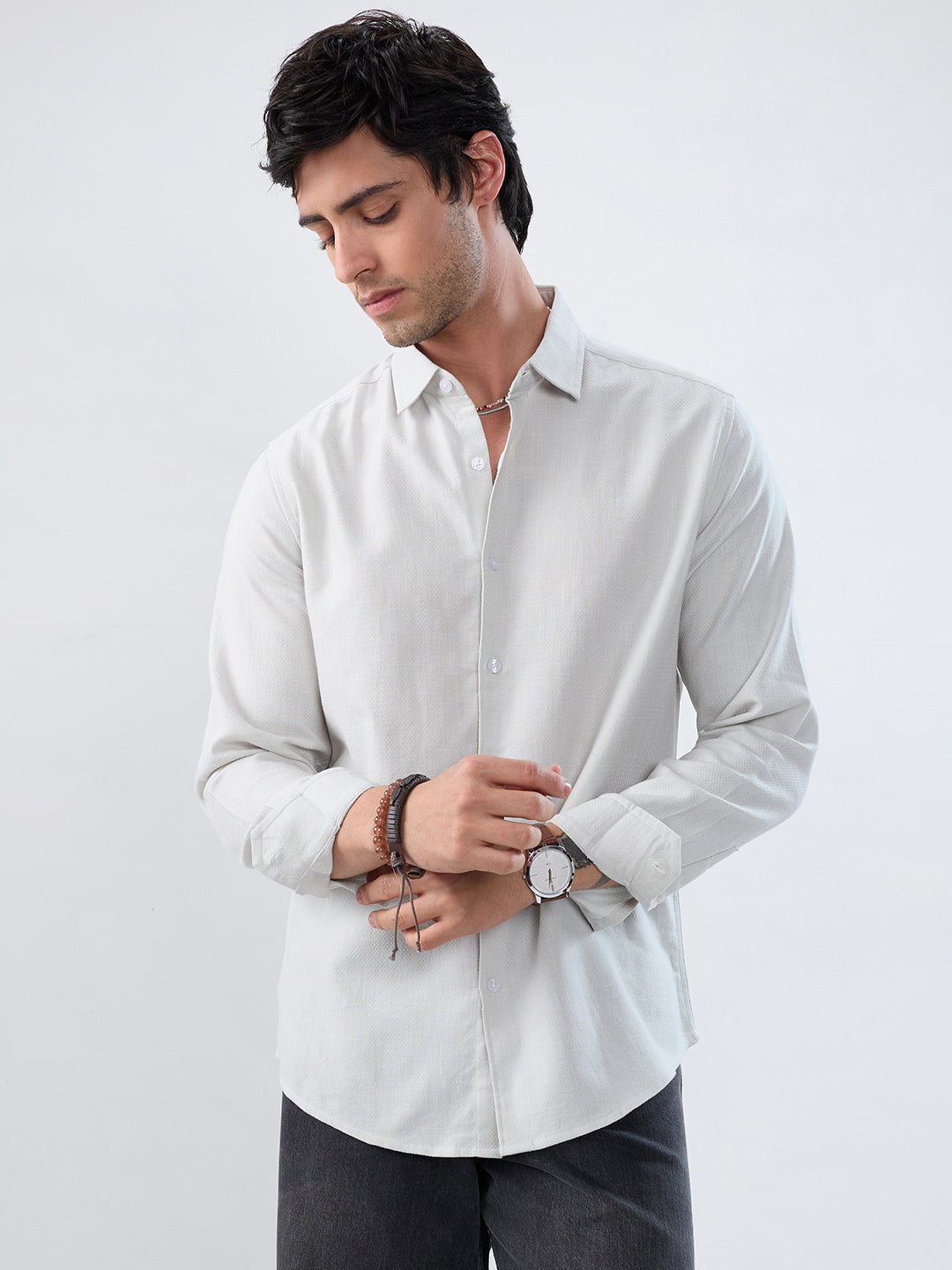 Mint Mist Green Micro-Weave Jacquard Shirt