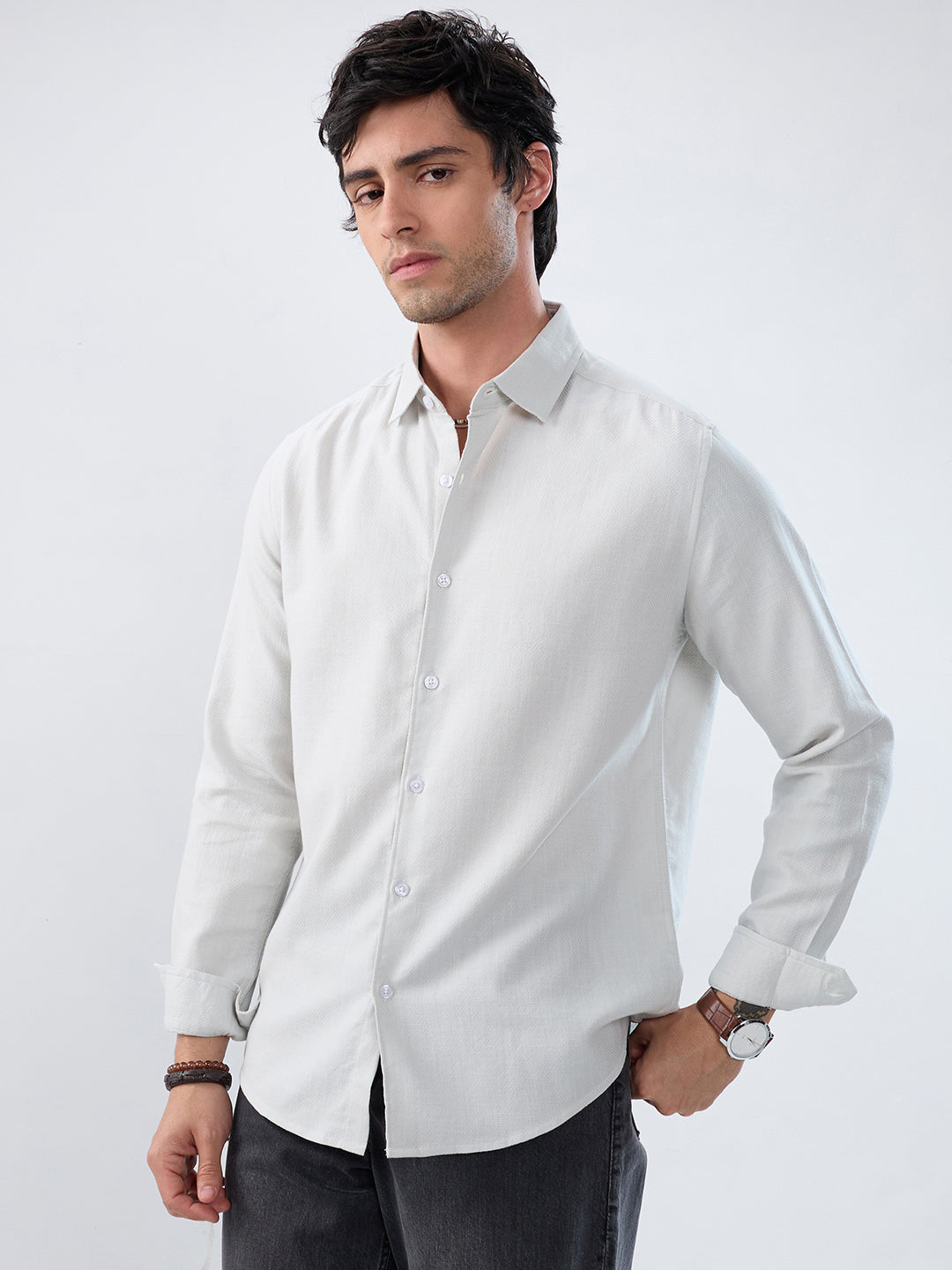 Mint Mist Green Micro-Weave Jacquard Shirt