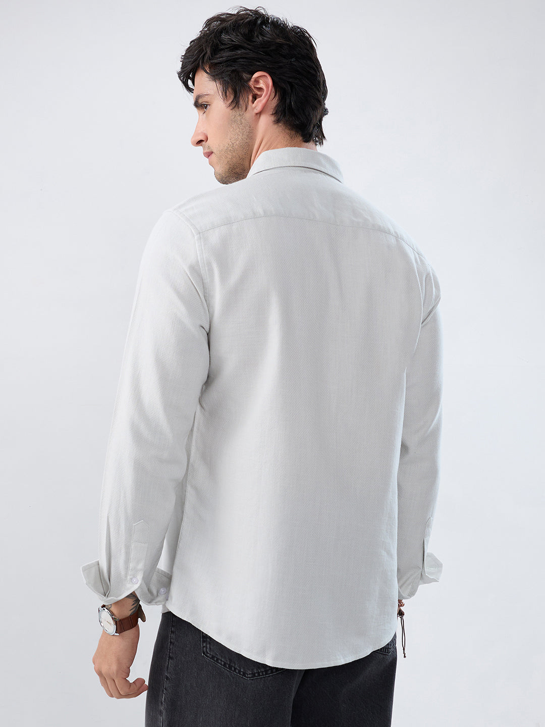 Mint Mist Green Micro-Weave Jacquard Shirt