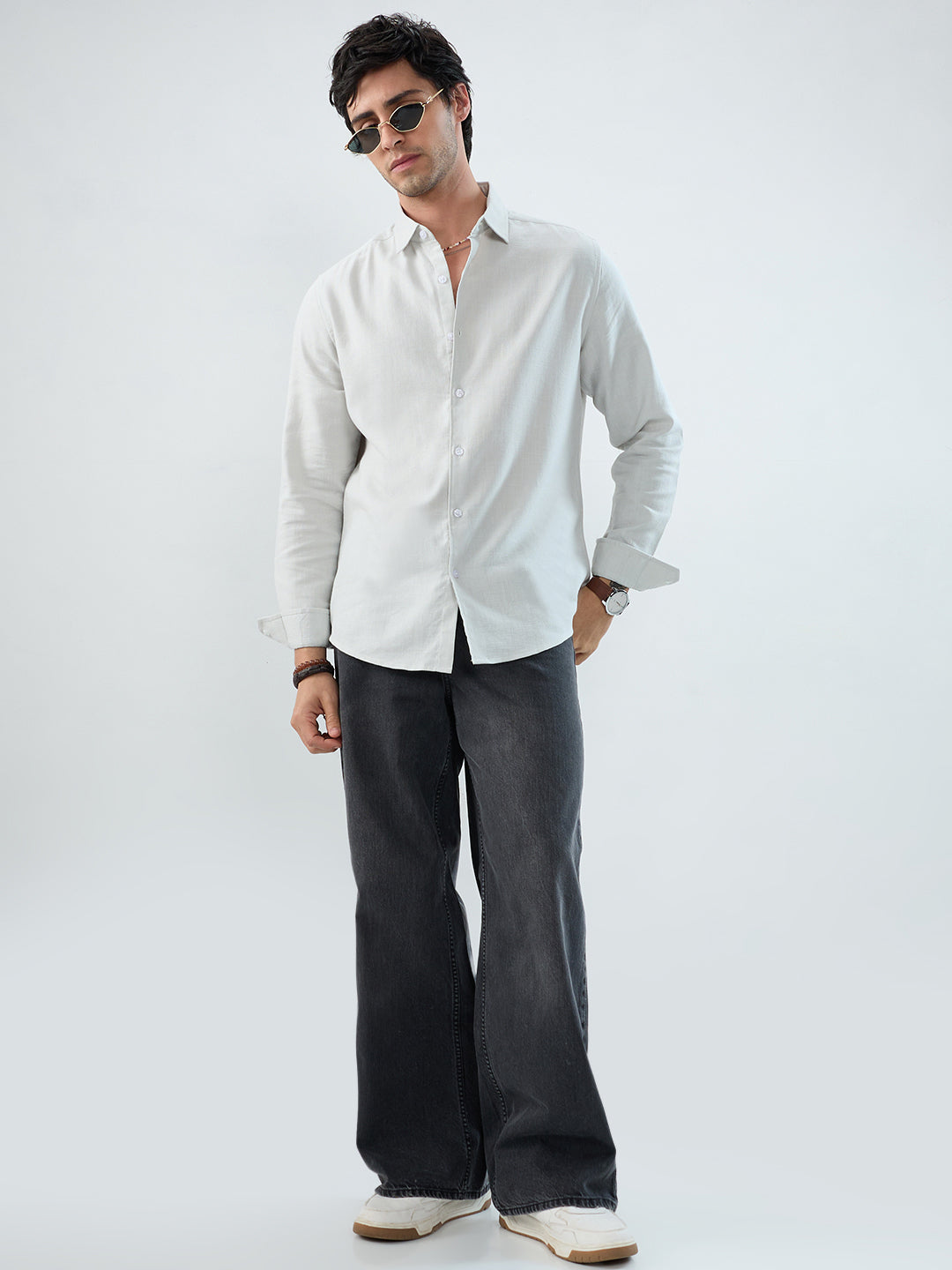 Mint Mist Green Micro-Weave Jacquard Shirt