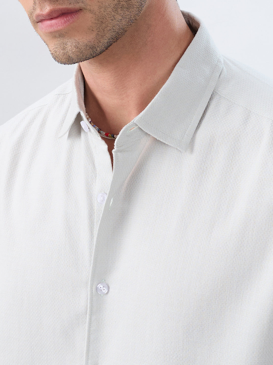 Mint Mist Green Micro-Weave Jacquard Shirt