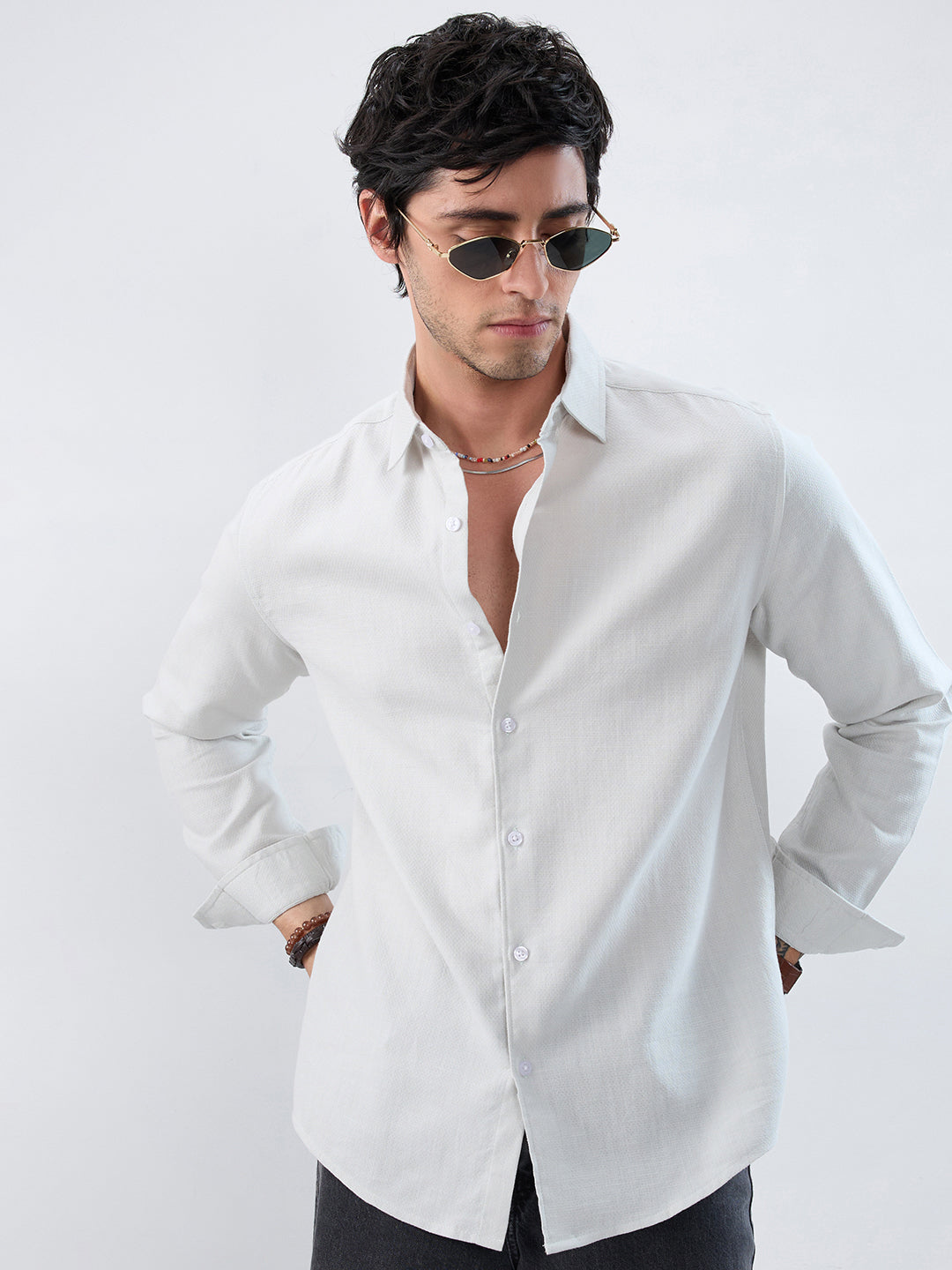 Mint Mist Green Micro-Weave Jacquard Shirt