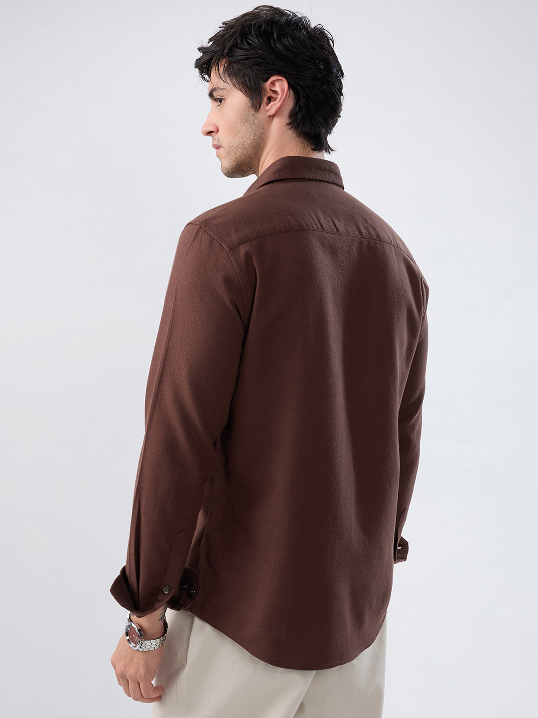 Hickory Brown Subtle Jacquard Everyday Shirt