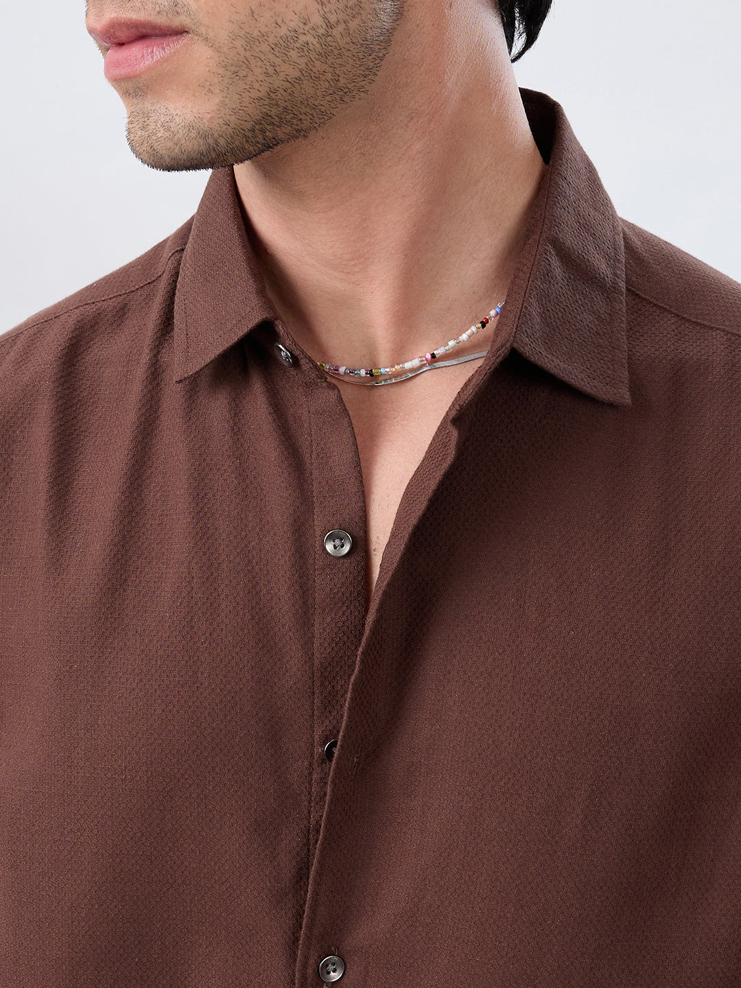 Hickory Brown Subtle Jacquard Everyday Shirt