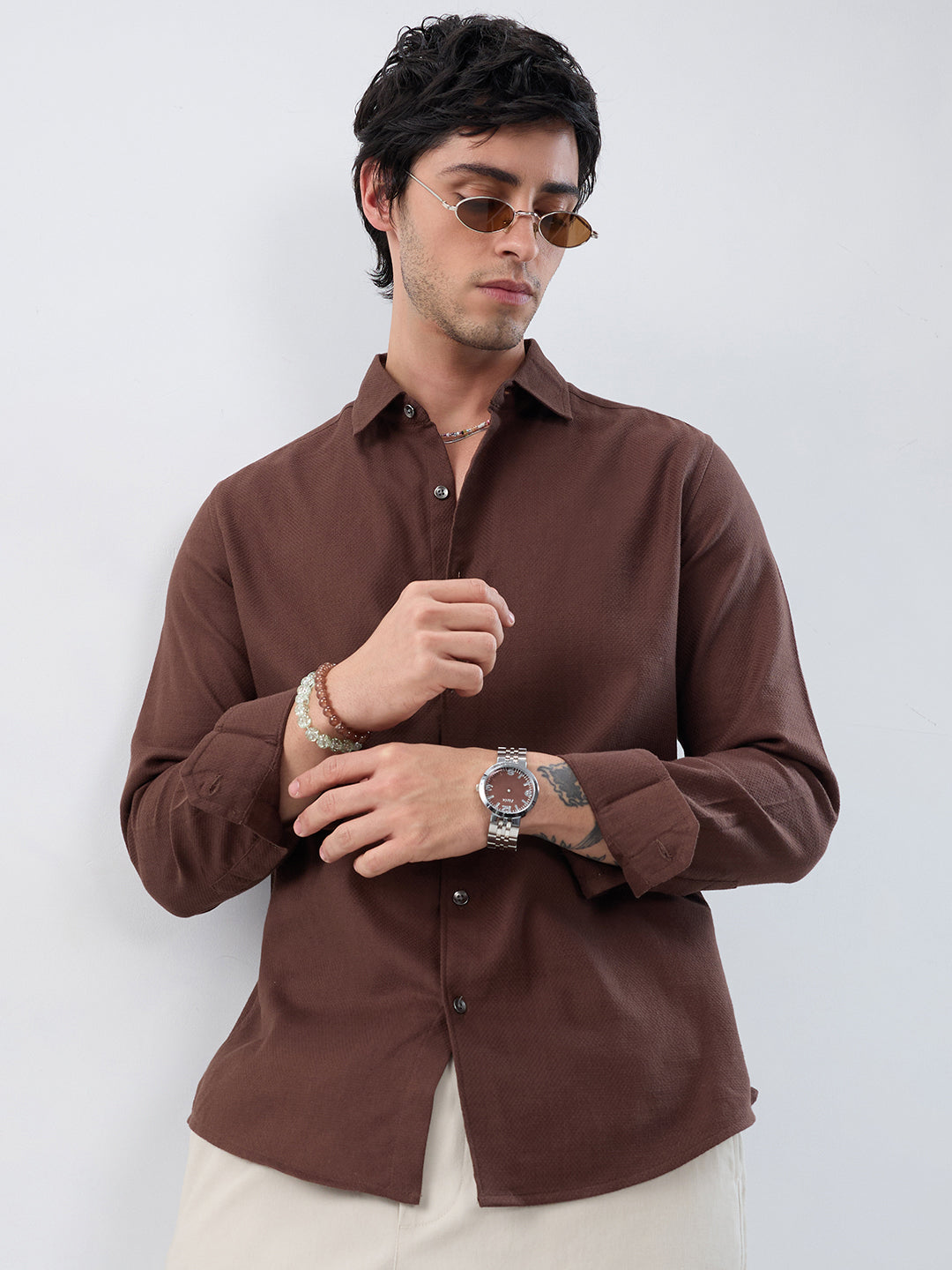 Hickory Brown Subtle Jacquard Everyday Shirt