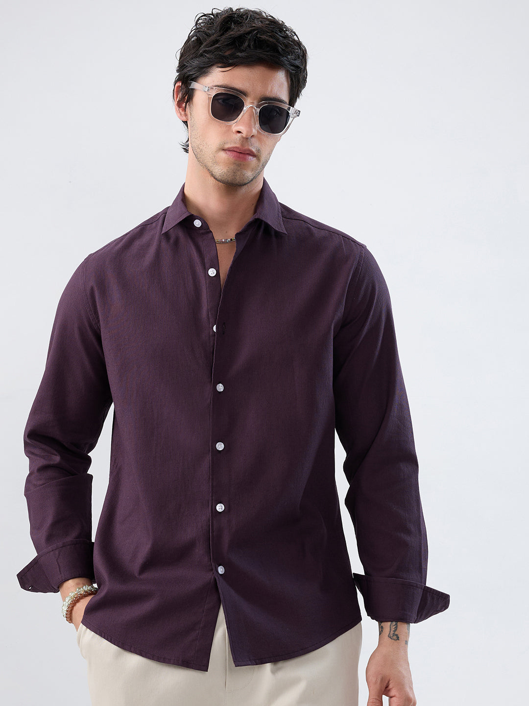 Refined Resin Purple Textured Shirt
