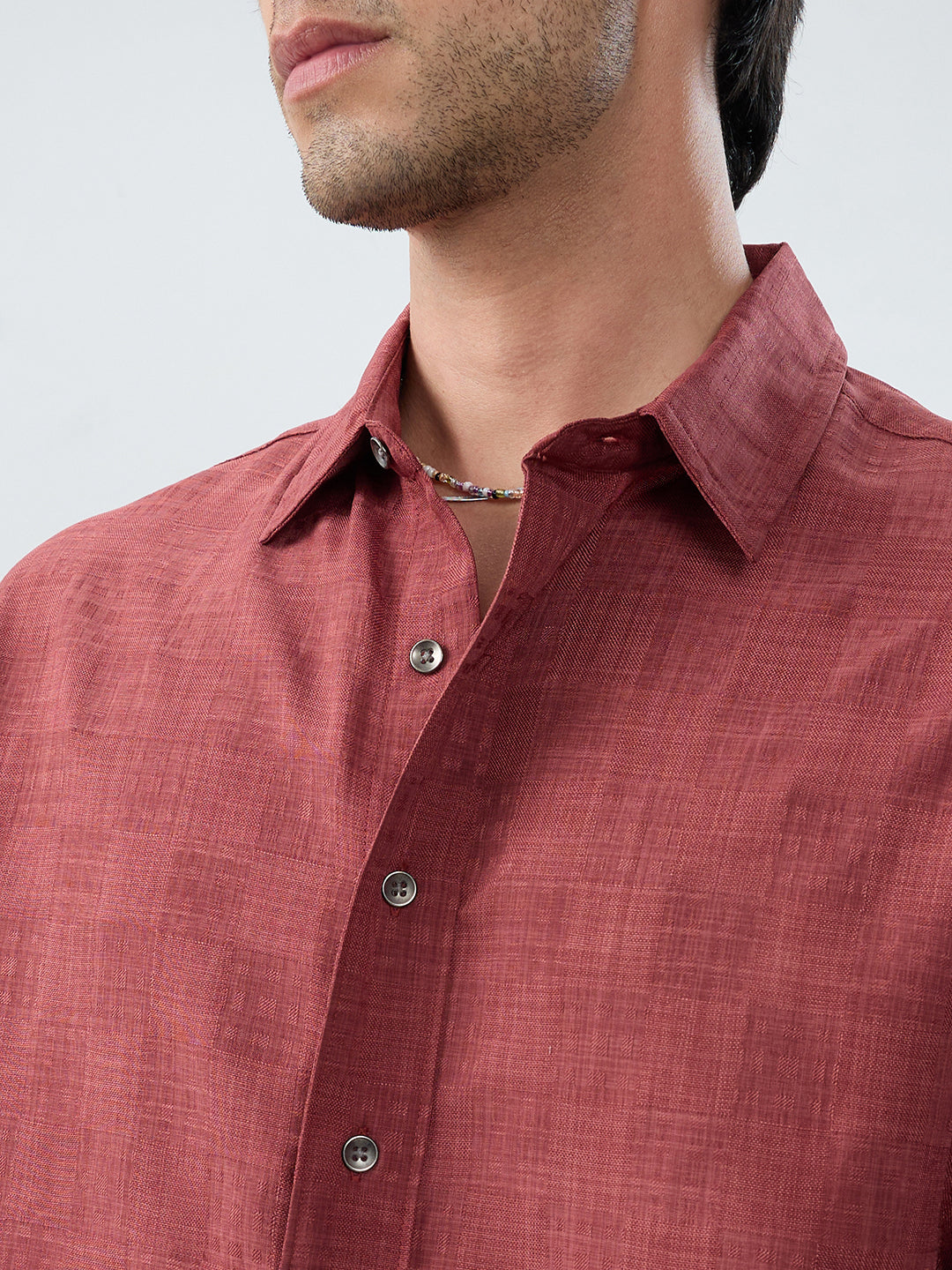 Vermillion Red Soft Grid Textured Boxy Fit Crop Shirt