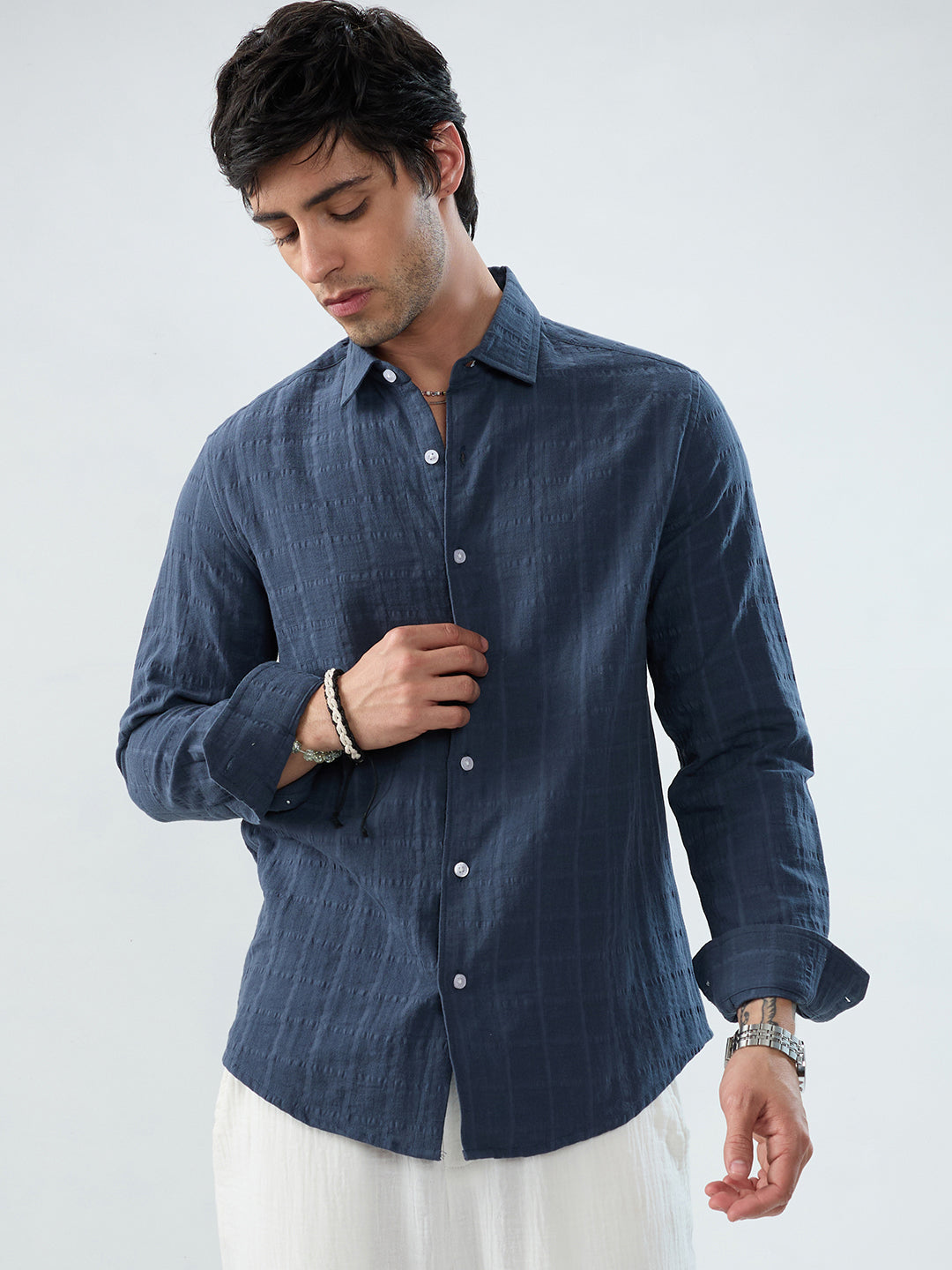 Spruce Blue Double Cloth Checks Shirt