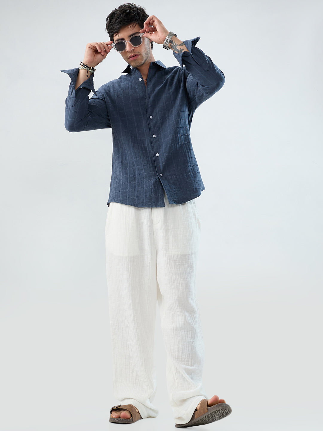 Spruce Blue Double Cloth Checks Shirt