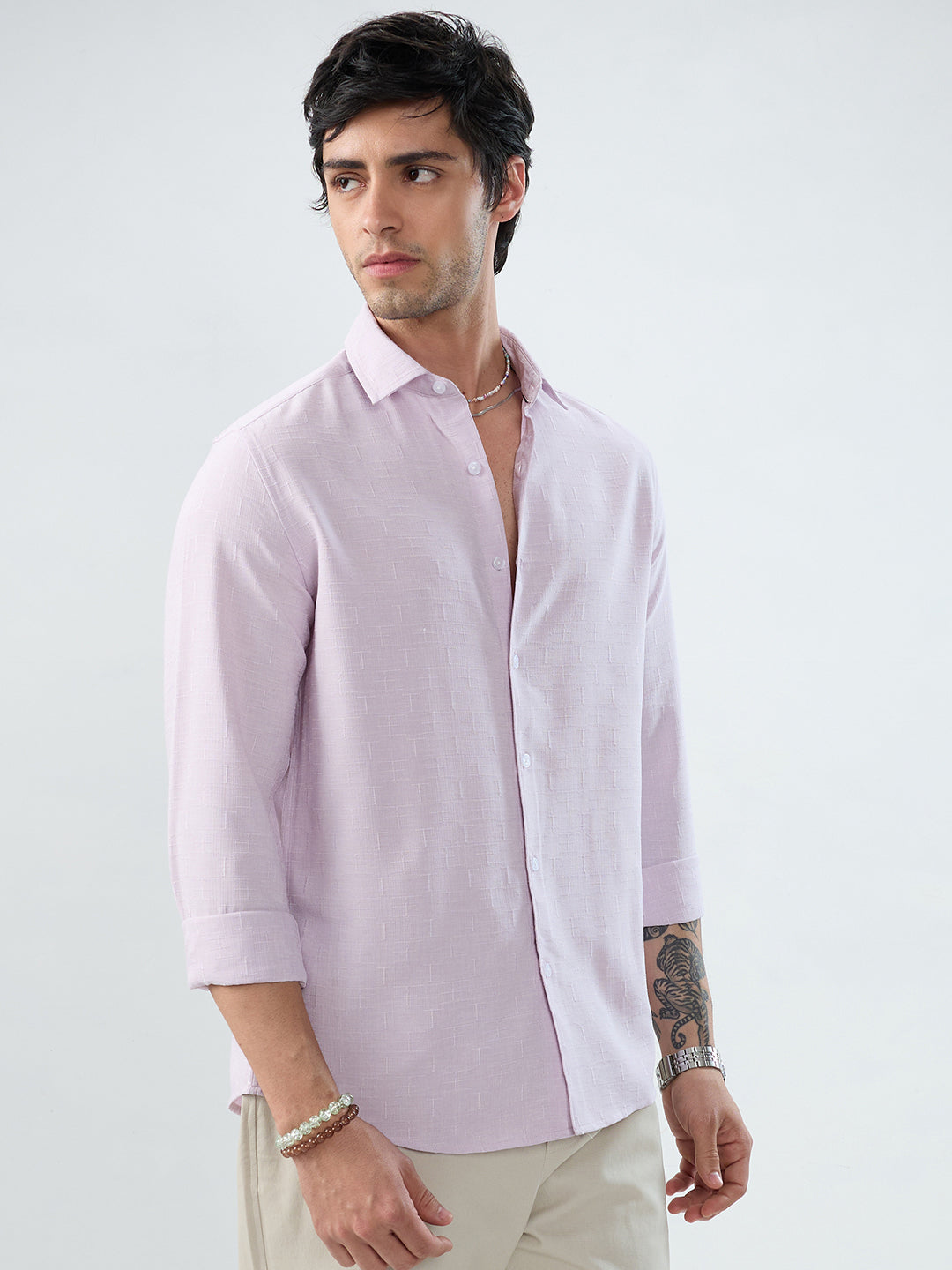Lavender Intricate Textured Weave Everyday Shirt