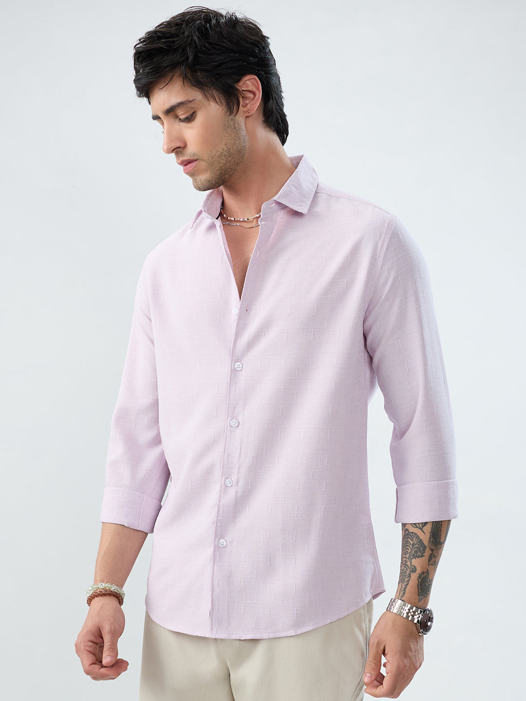 Lavender Intricate Textured Weave Everyday Shirt