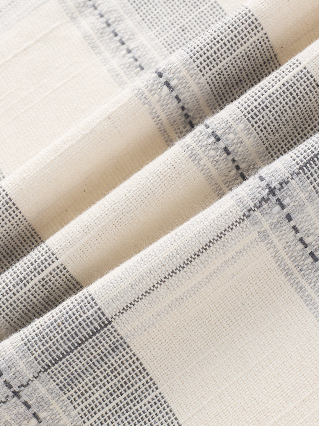 Off-White & Grey Jacquard Weave Checked Boxy Fit Crop Shirt