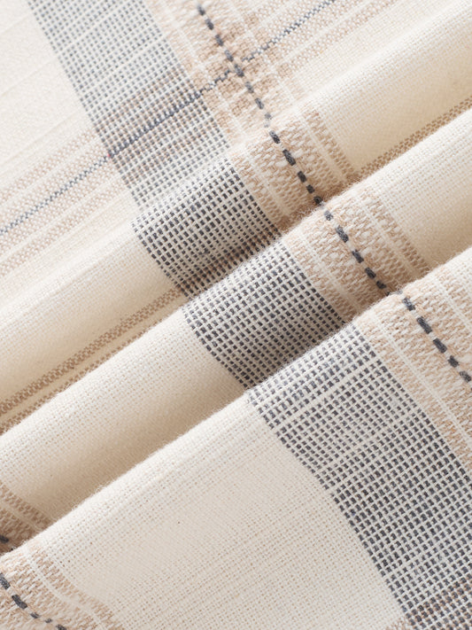 Ivory & Beige Windowpane Checks Boxy Fit Crop Shirt