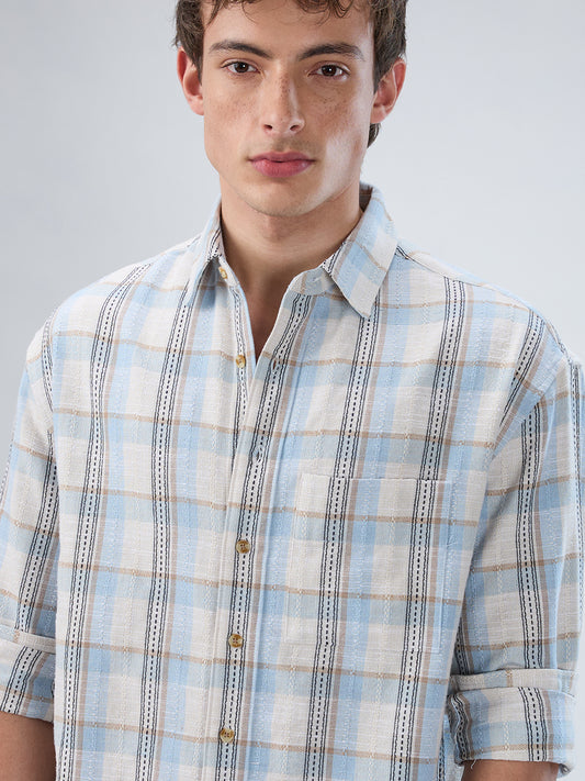 Icy Blue & White Multi-Tone Boxy Fit Crop Shirt