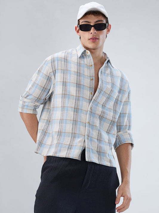 Icy Blue & White Multi-Tone Boxy Fit Crop Shirt