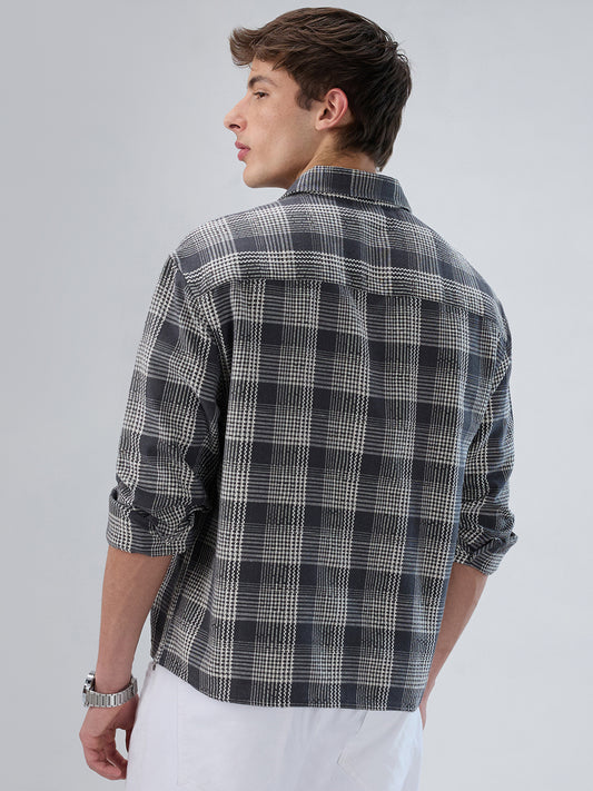 Monochrome Dense Contrast Checks Boxy Fit Crop Shirt