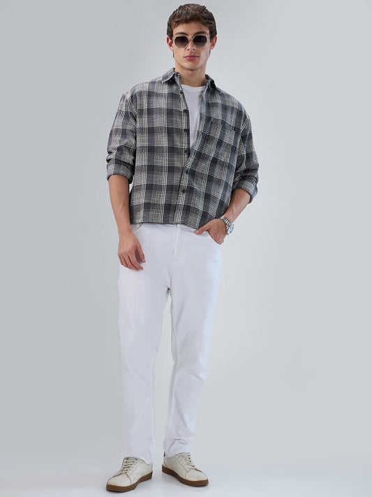 Monochrome Dense Contrast Checks Boxy Fit Crop Shirt