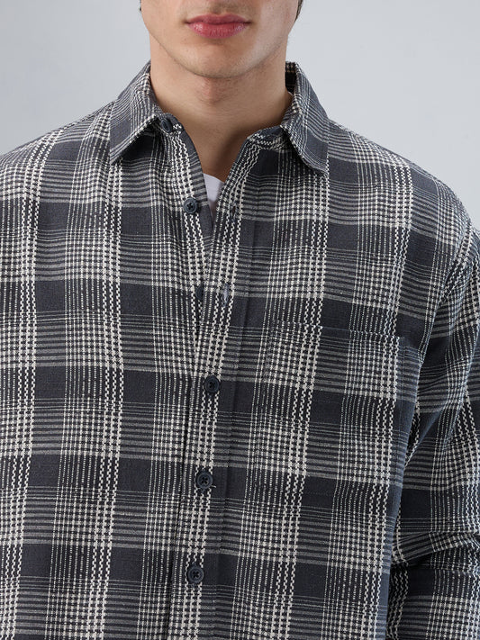Monochrome Dense Contrast Checks Boxy Fit Crop Shirt