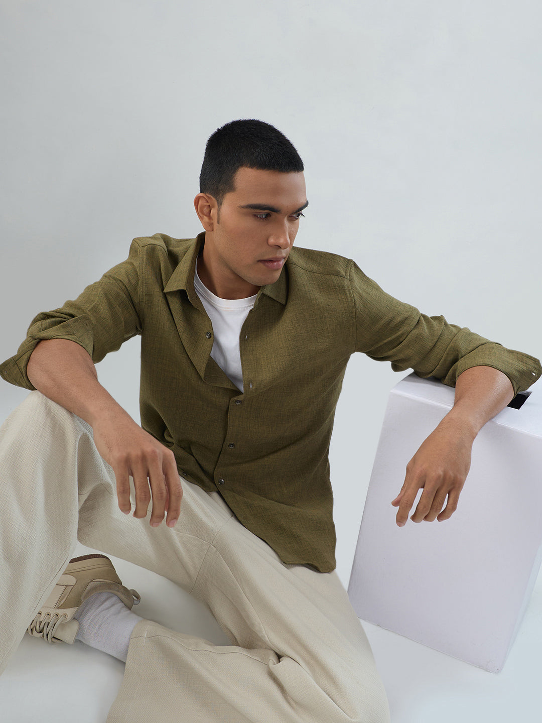 Crocodile Green Slub Textured Shirt