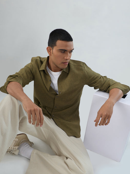 Crocodile Green Slub Textured Shirt