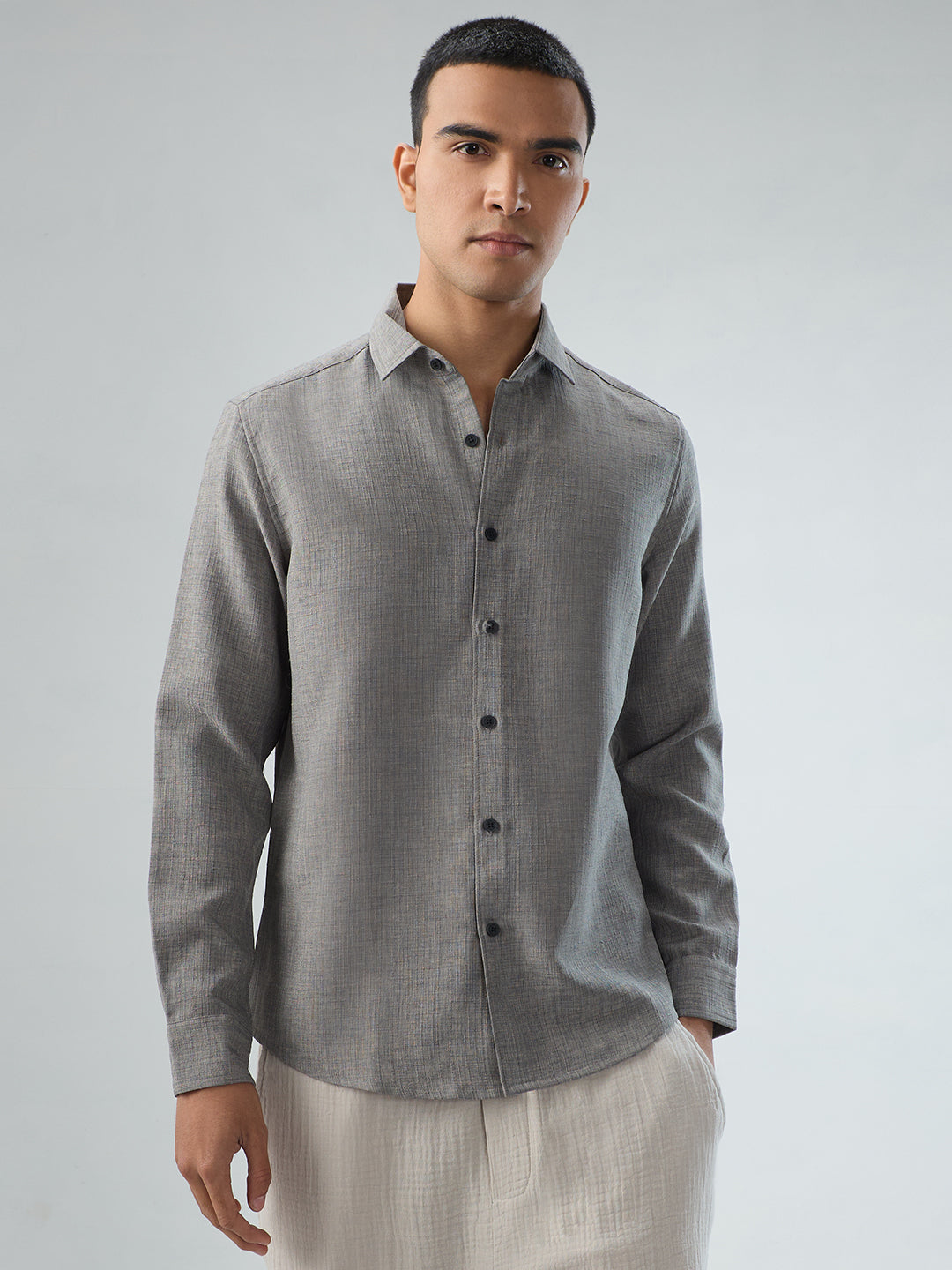 Dim Grey Slub Textured Shirt