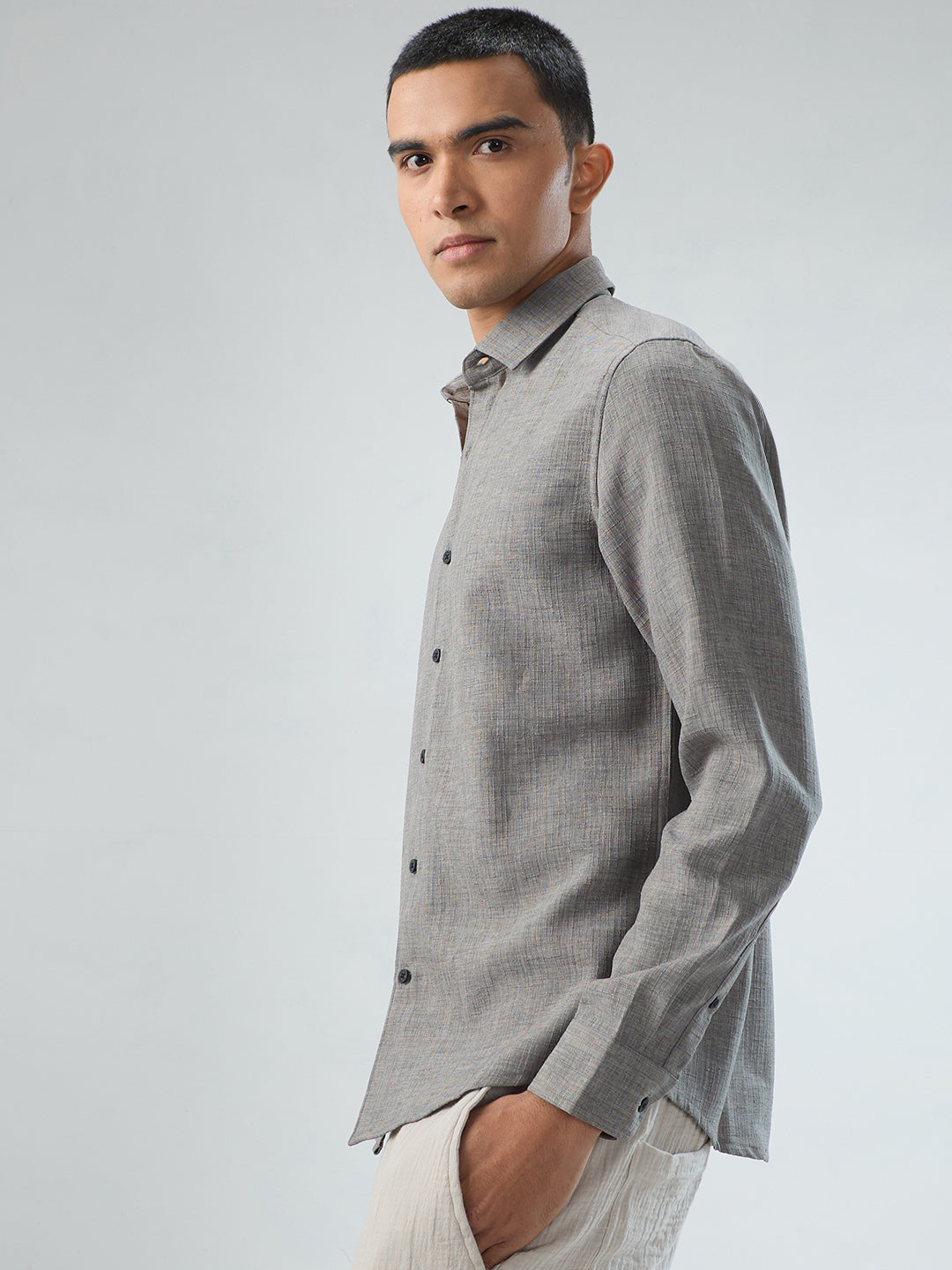 Dim Grey Slub Textured Shirt