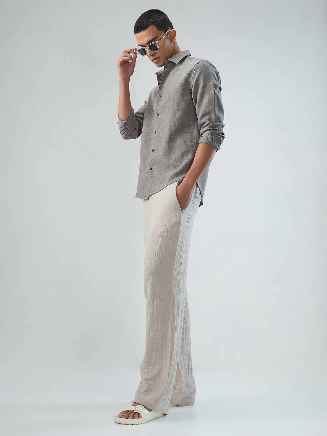 Dim Grey Slub Textured Shirt