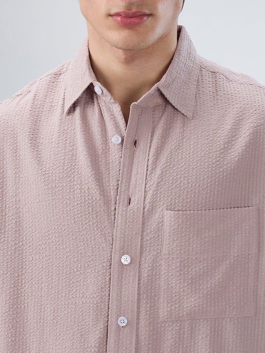 Dusty Rose Seersucker Boxy Fit Crop Shirt