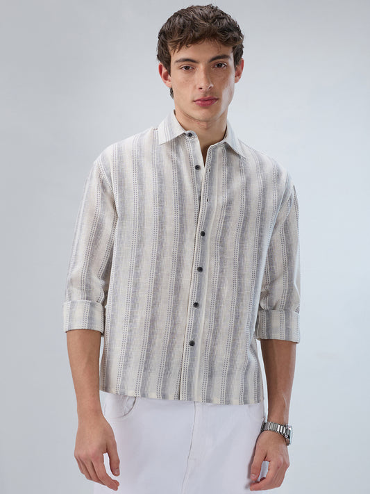 White & Grey Striped Precision-Weave Shirt