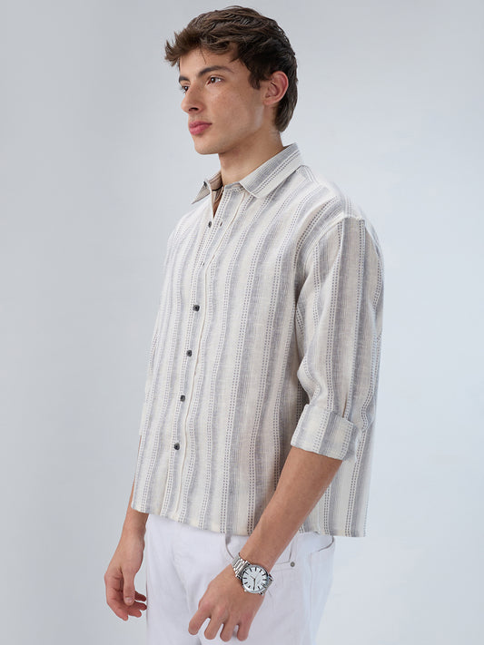 White & Grey Striped Precision-Weave Shirt