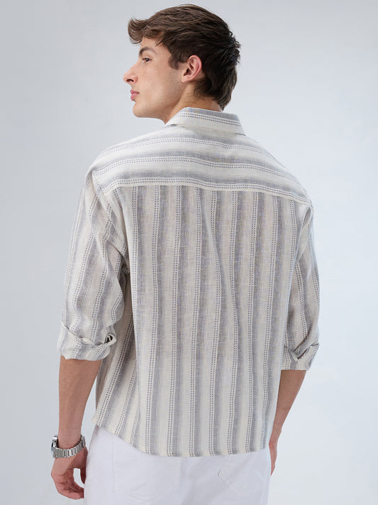White & Grey Striped Precision-Weave Shirt