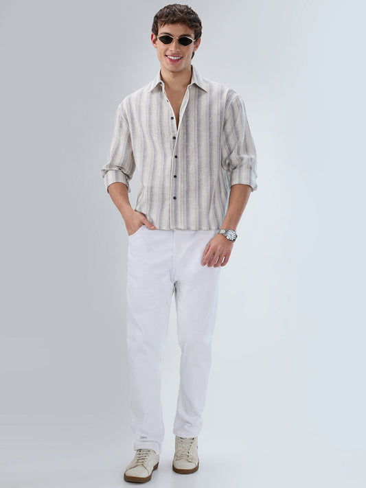 White & Grey Striped Precision-Weave Shirt
