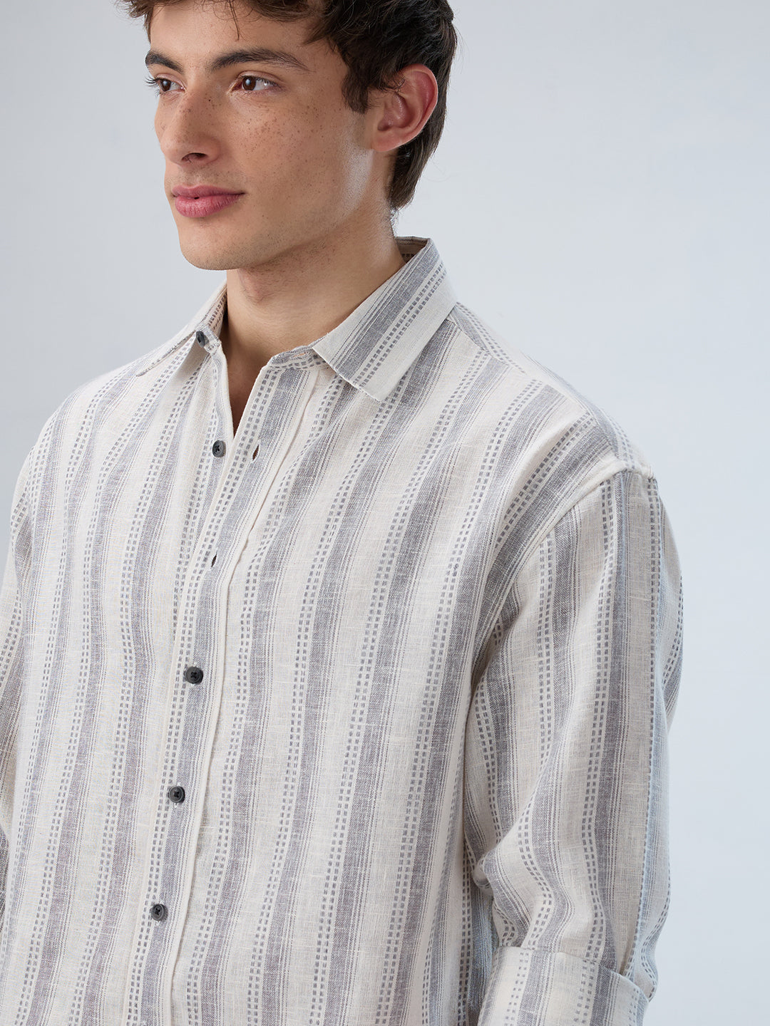 White & Grey Striped Precision-Weave Shirt