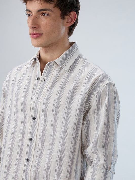 White & Grey Striped Precision-Weave Shirt
