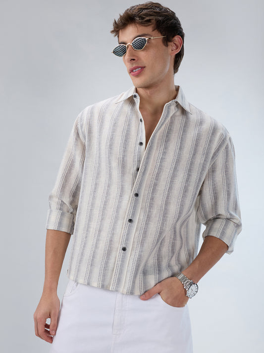 White & Grey Striped Precision-Weave Shirt