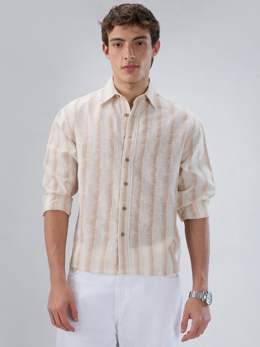 Ivory & Beige Burlap Striped Shirt