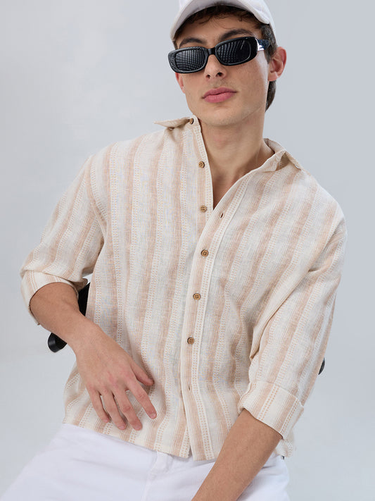 Ivory & Beige Burlap Striped Shirt