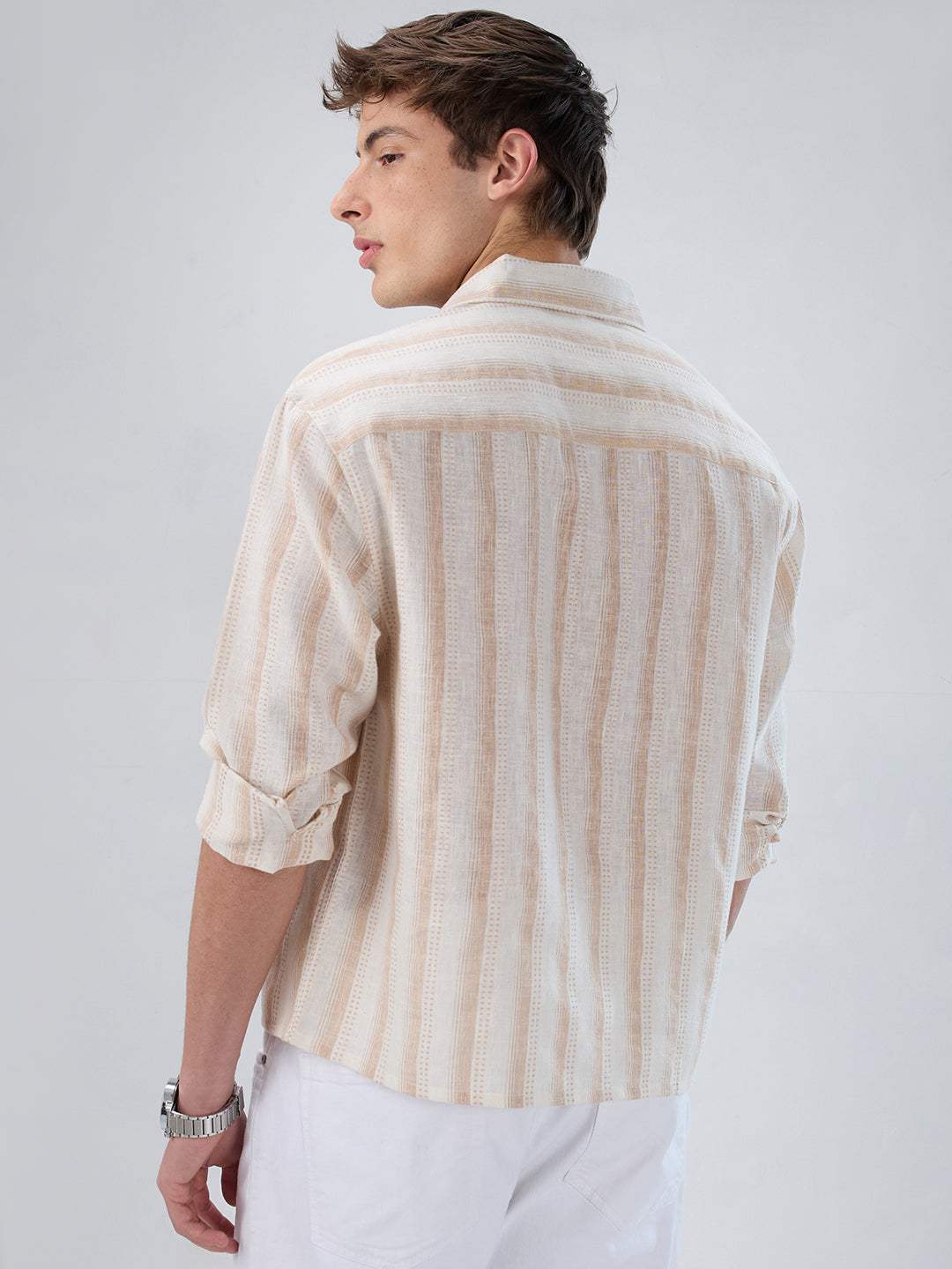 Ivory & Beige Burlap Striped Shirt