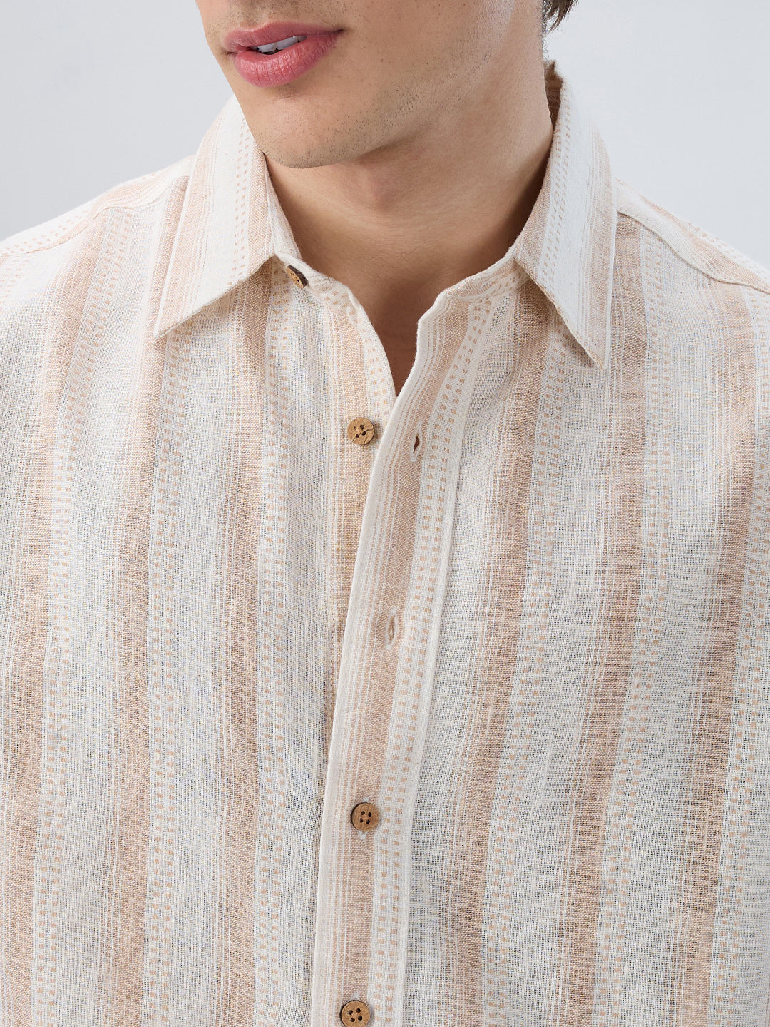 Ivory & Beige Burlap Striped Shirt