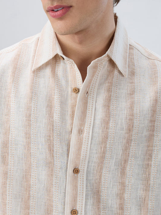 Ivory & Beige Burlap Striped Shirt
