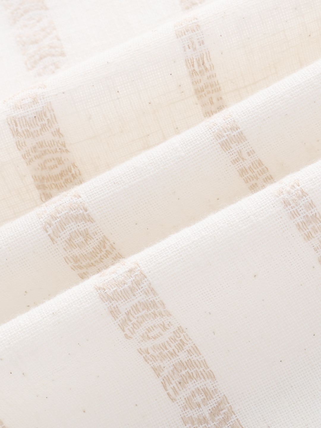 Ivory & Beige Burlap Striped Embroidery Boxy Fit Crop Shirt