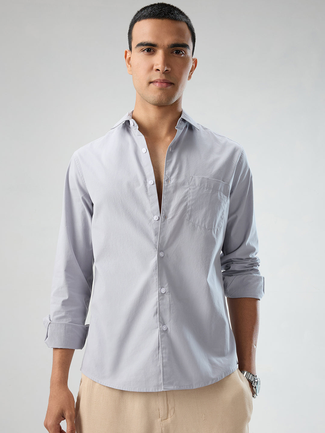 Solid Gainsboro Grey Poplin Peach Finish Shirt