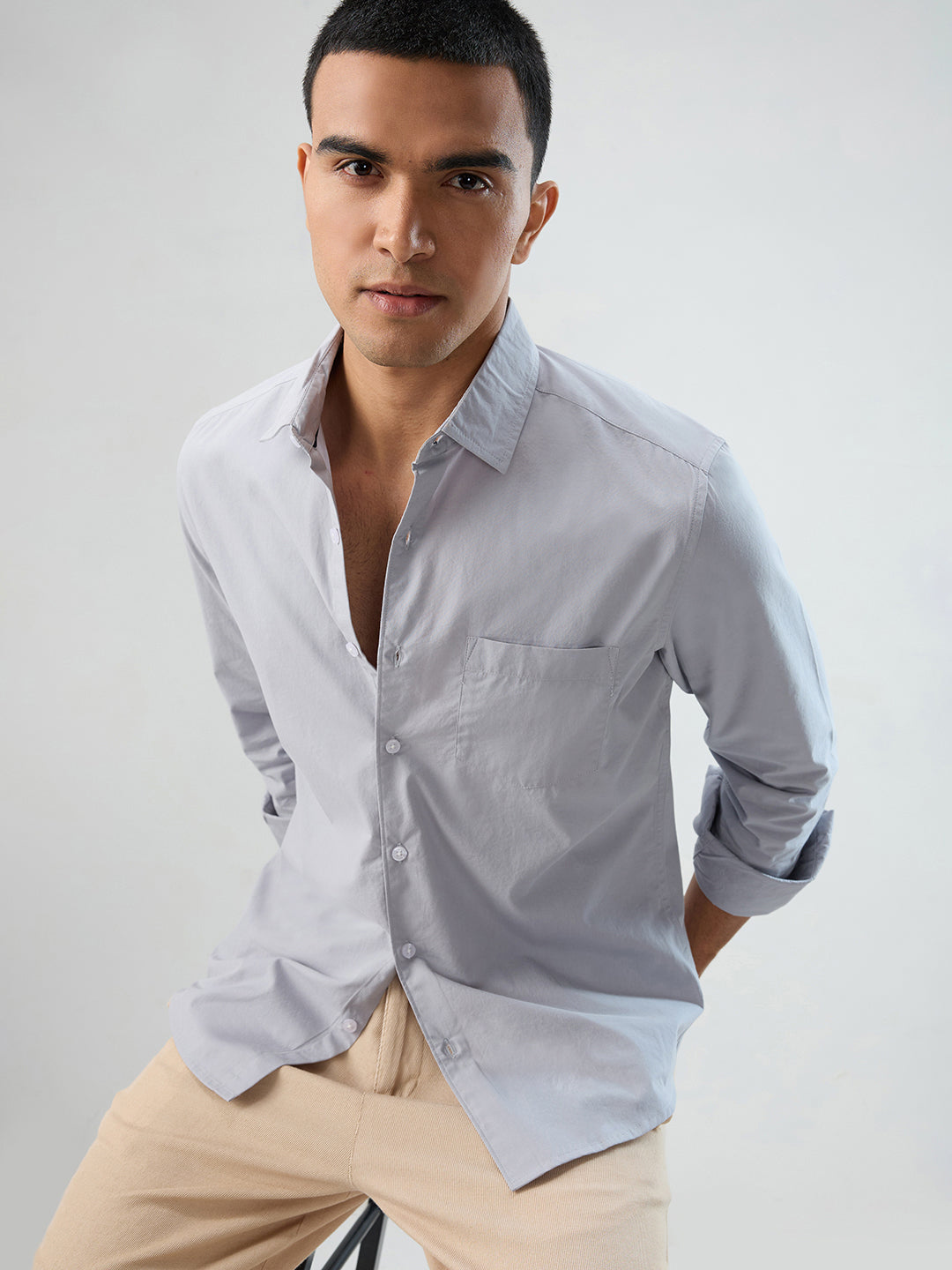 Solid Gainsboro Grey Poplin Peach Finish Shirt