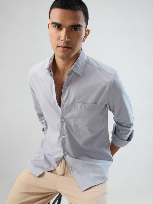 Solid Gainsboro Grey Poplin Peach Finish Shirt